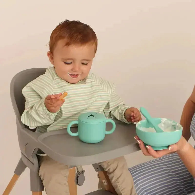 Kit Deluxe Vajilla + Babero BLW Turquesa 9 Piezas de Silicona orgánica con ventosas Nenina & Co