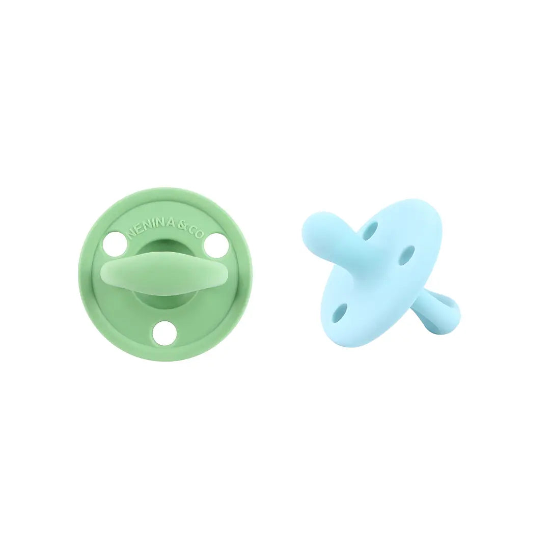 Kit 2 Chupetes Clásicos para Bebé Oliva y Celeste | Silicona Orgánica Nenina & Co