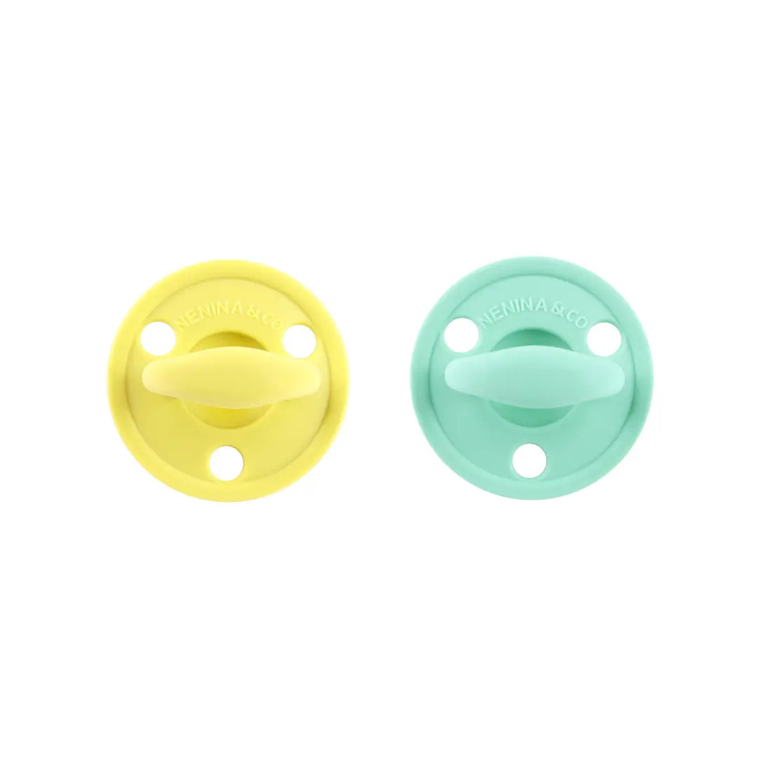Kit 2 Chupetes Clásicos para Bebé Amarillo y Mint| Silicona Orgánica Nenina & Co