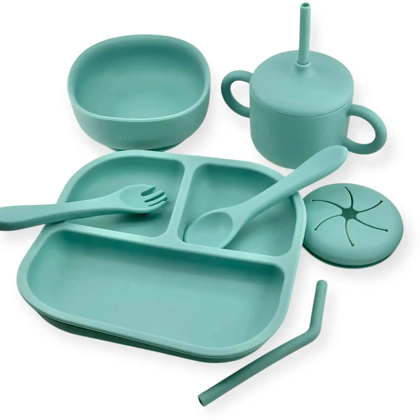 Kit Deluxe Babero + Vajilla BLW Mint 9 Piezas de Silicona orgánica con ventosas + Chupete Classic Breat Nenina & Co