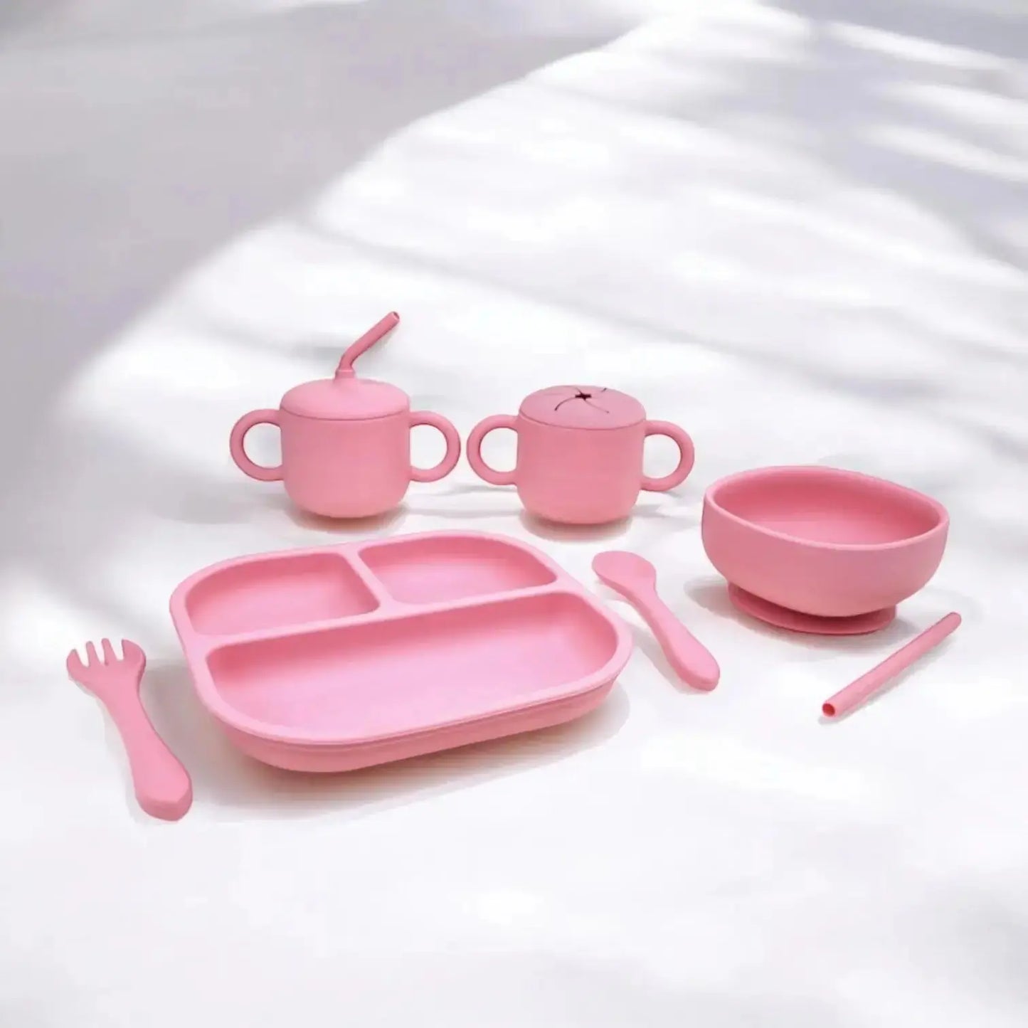 Vajilla BLW Pink 9 Piezas de Silicona orgánica con ventosas Nenina & Co