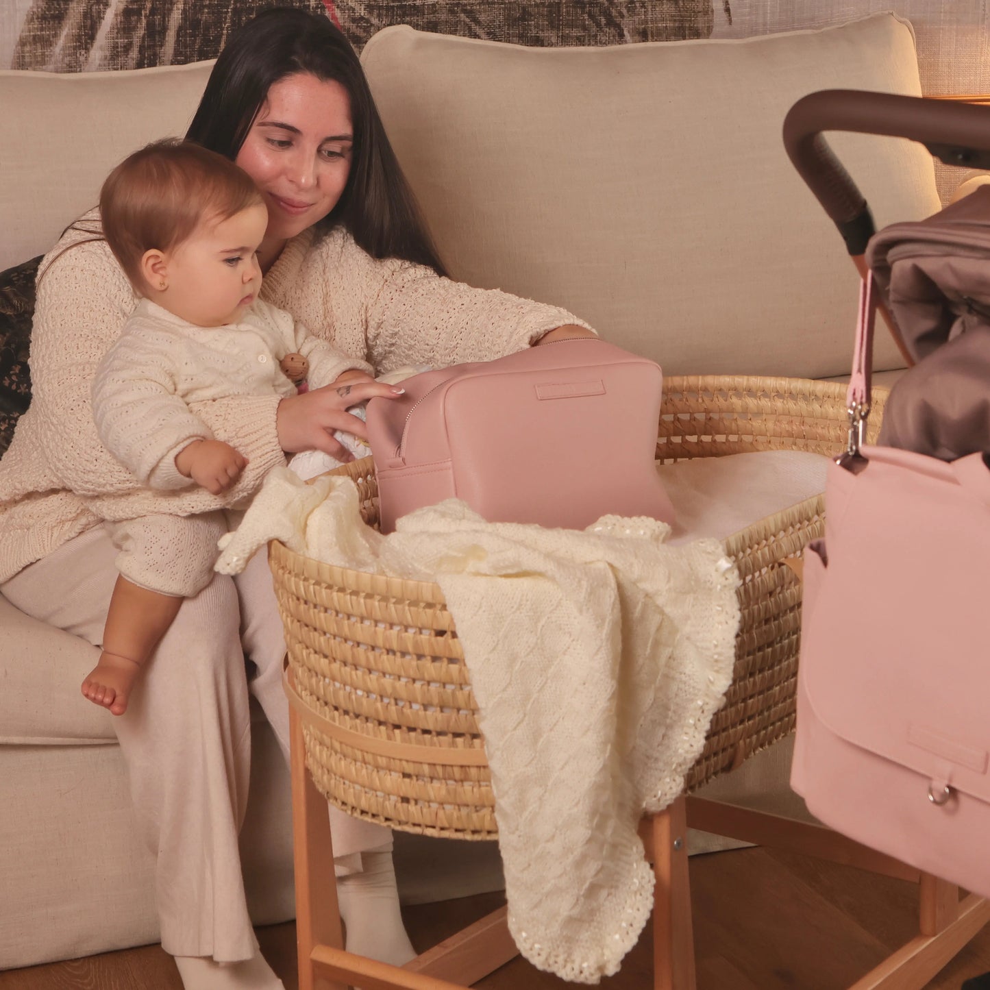 Pack Nacimiento Portadocumentos + Neceser Bebé Eco piel MIREM By Nenina & Co Rosa Palido