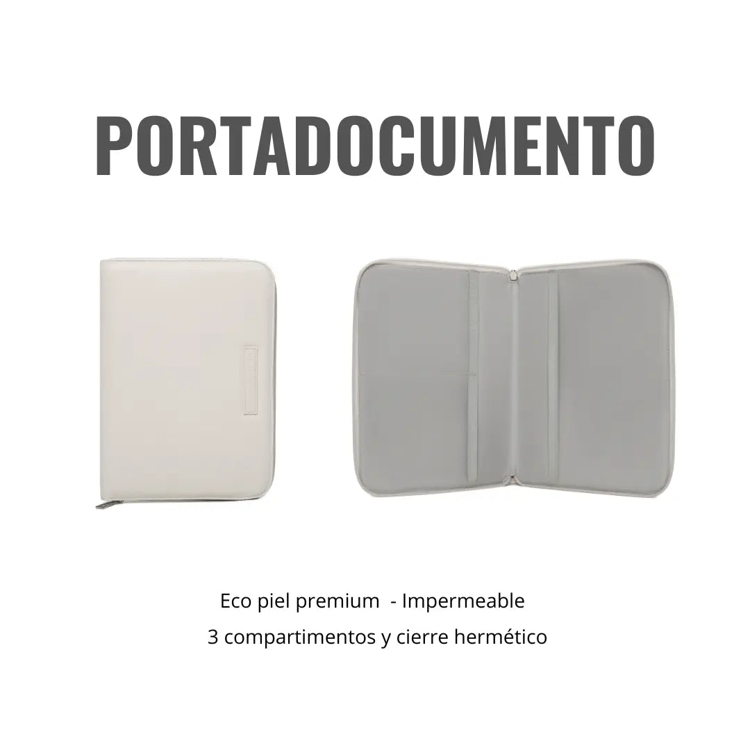 Pack Nacimiento Portadocumentos + Neceser Bebé Eco piel MIREM By Nenina & Co Dusty Beige