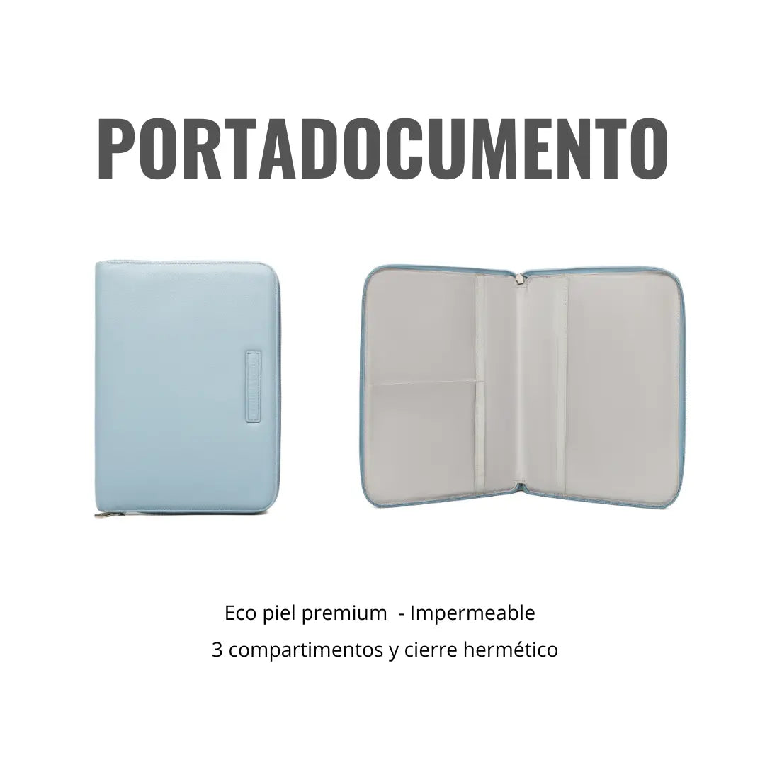 Pack Nacimiento Portadocumentos + Neceser Bebé Eco piel MIREM By Nenina & Co Dusty blue