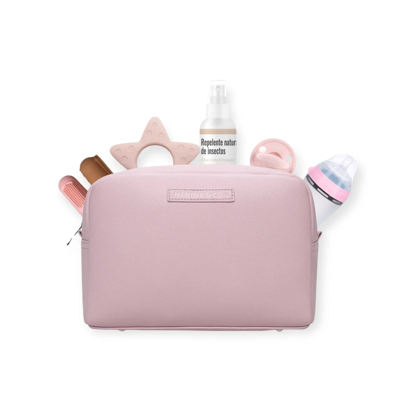Pack Nacimiento Portadocumentos + Neceser Bebé Eco piel MIREM By Nenina & Co Rosa Palido