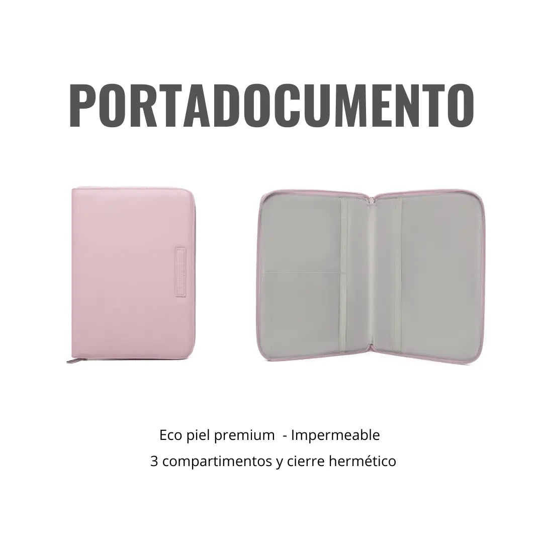 Pack Nacimiento Portadocumentos + Neceser Bebé Eco piel MIREM By Nenina & Co Rosa Palido
