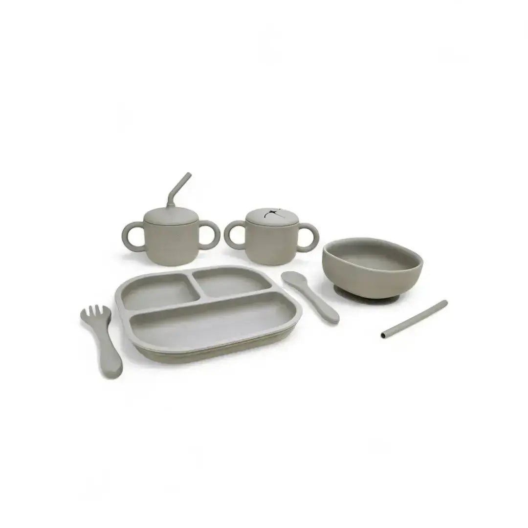 Vajilla BLW Gris 9 Piezas de Silicona orgánica con ventosas Nenina & Co