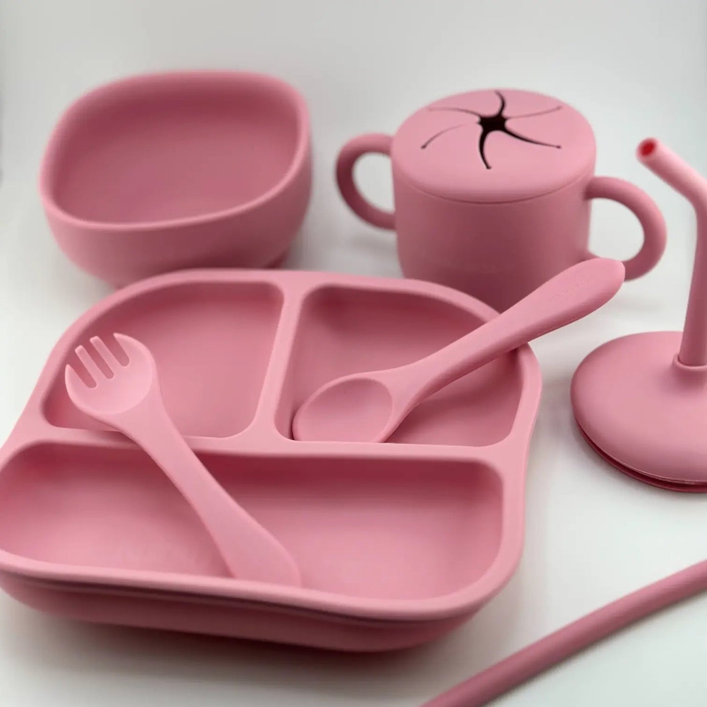 Vajilla BLW Pink 9 Piezas de Silicona orgánica con ventosas Nenina & Co