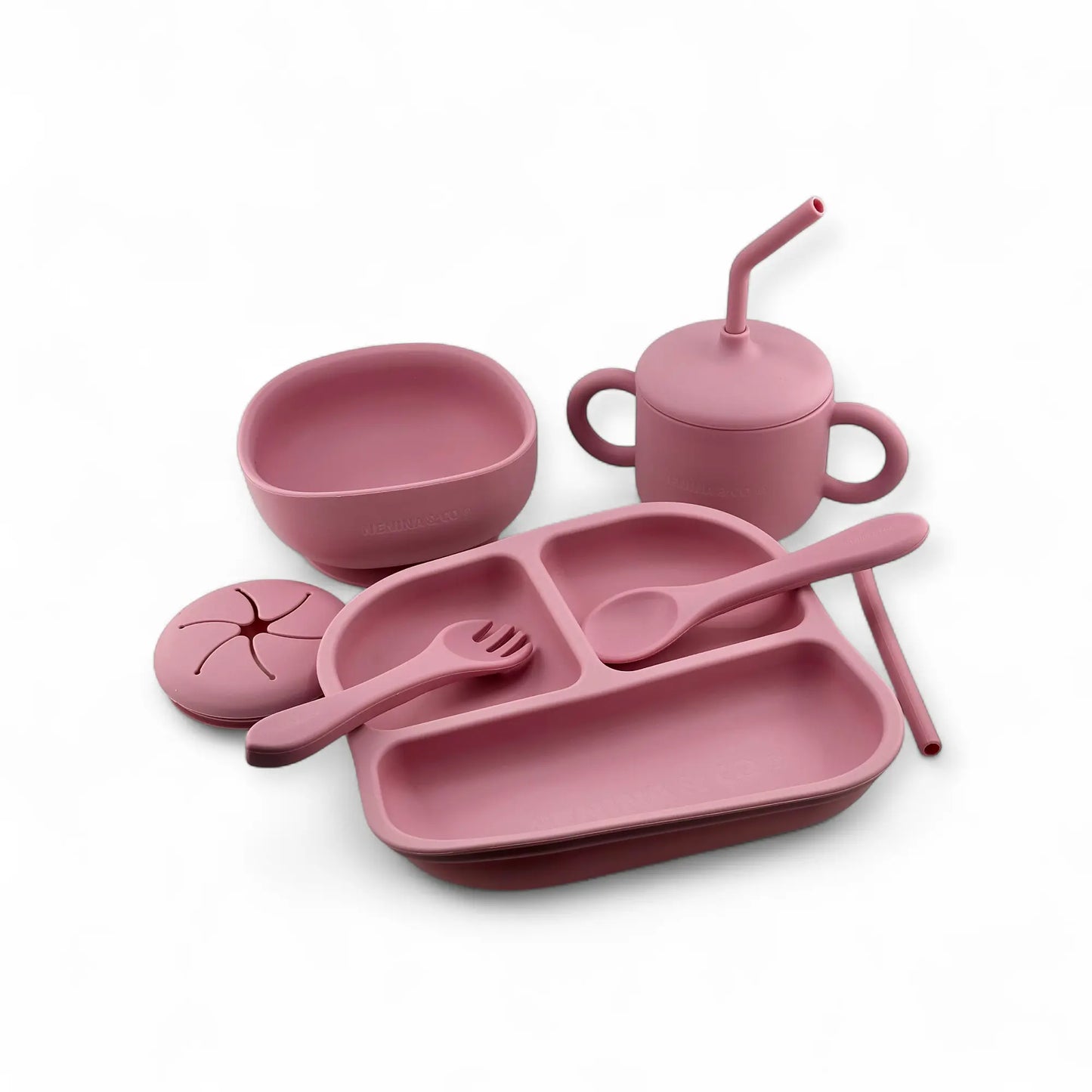 Vajilla BLW Pink 9 Piezas de Silicona orgánica con ventosas Nenina & Co