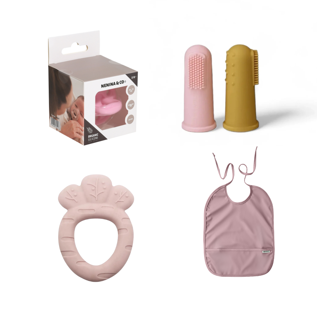 Pack Regalo Babero + 2 cepillos + 1 Chupete Clásico + 1 Mordedor Nenina & Co 