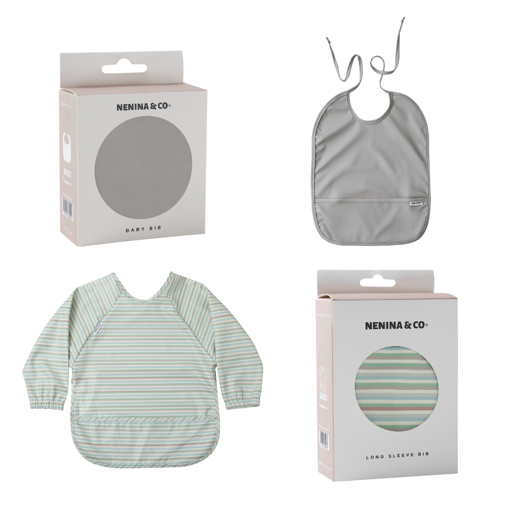 Babero manga larga  Horizontal Stripes + Babero corto Nenina & Co 