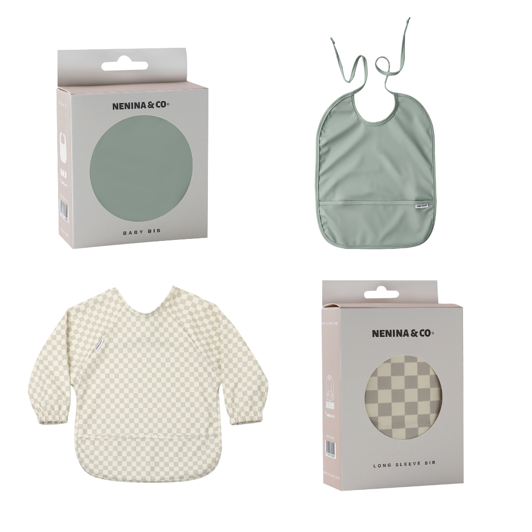 Babero Manga larga Vichy Beige + Babero corto Nenina & Co 