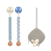 Kit Nenina & Co Beige + Azul| 2 Chupetes + 2 Chupeteros + Guardachupete