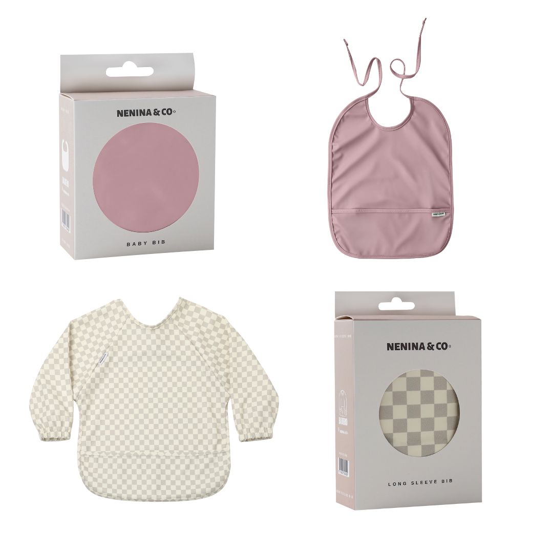 Babero Manga larga Vichy Beige + Babero corto Nenina & Co 