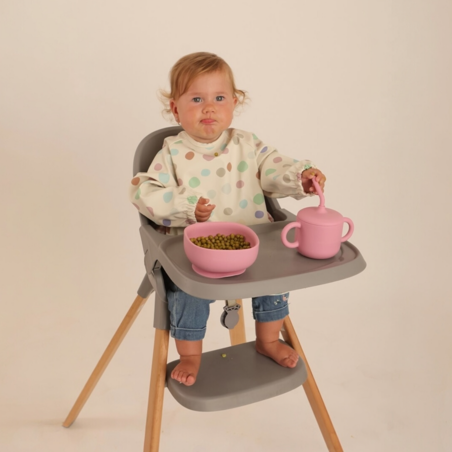 Kit Deluxe Babero + Vajilla BLW Pink 9 Piezas de Silicona orgánica con ventosas Nenina & Co 