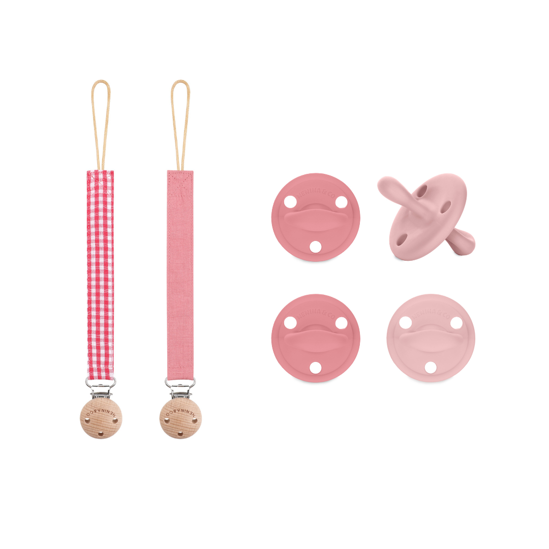 Pack 2 chupetes + Pack 2 chupeteros Rosa   DIAMOND By Nenina & Co