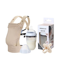 Pack Mochila de Porteo Ergonómica HUG 100% Algodón Orgánico + Biberón + Chupete Clásico