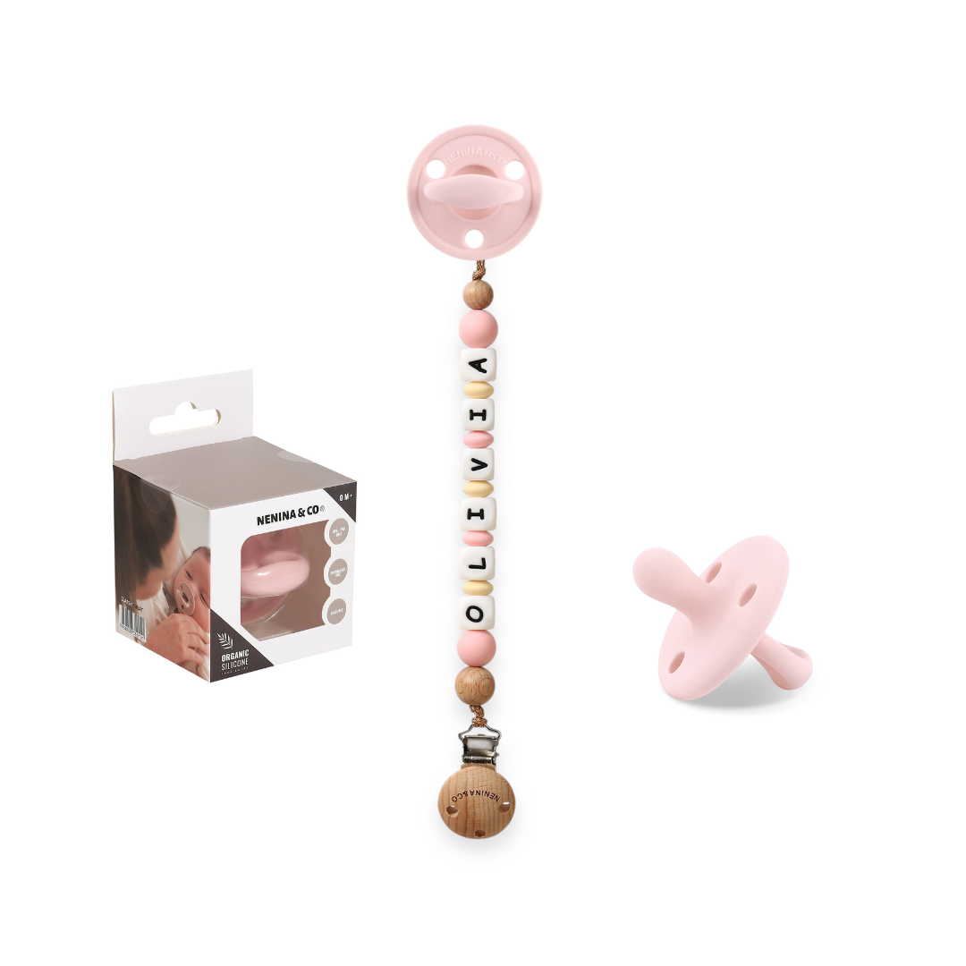 Chupetero personalizado Rosa palido + Chupete Rosa Pálido Clásico Nenina & Co 