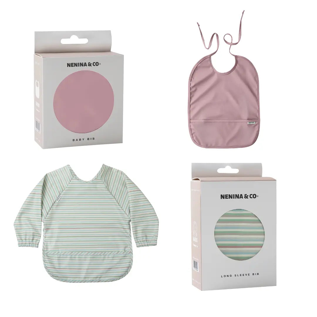 Babero manga larga  Horizontal Stripes + Babero corto Nenina & Co 