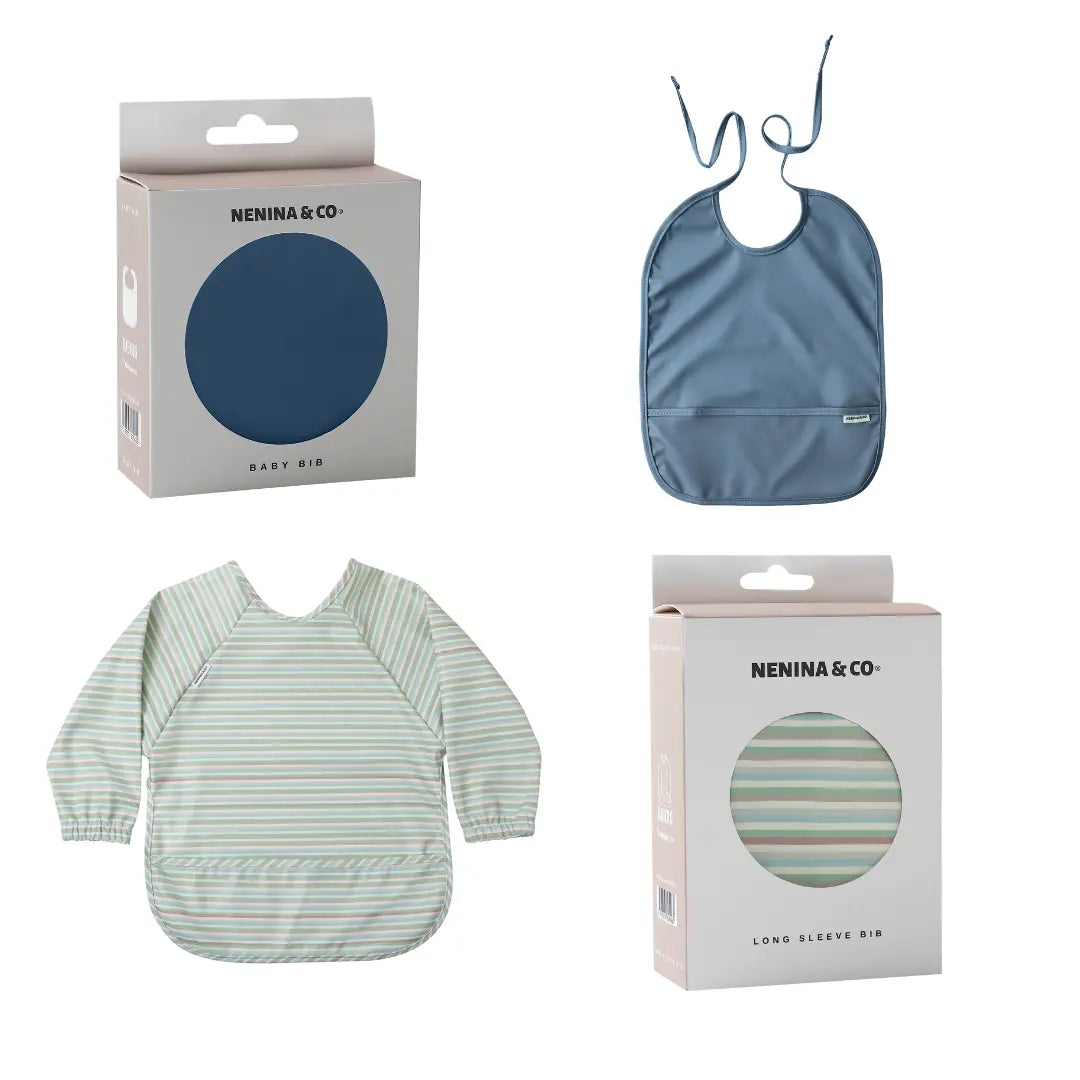 Babero manga larga  Horizontal Stripes + Babero corto Nenina & Co 