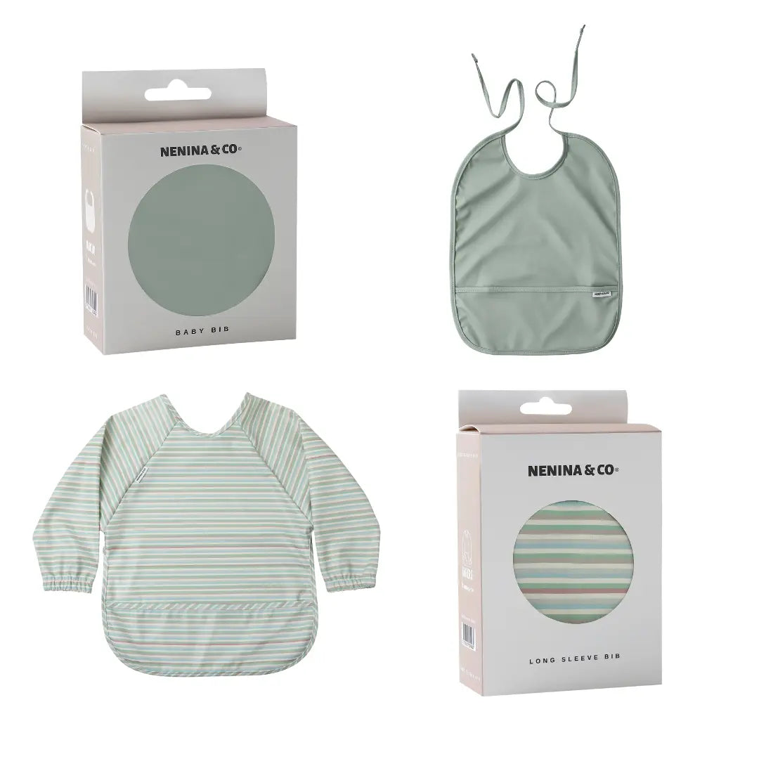 Babero manga larga  Horizontal Stripes + Babero corto Nenina & Co 