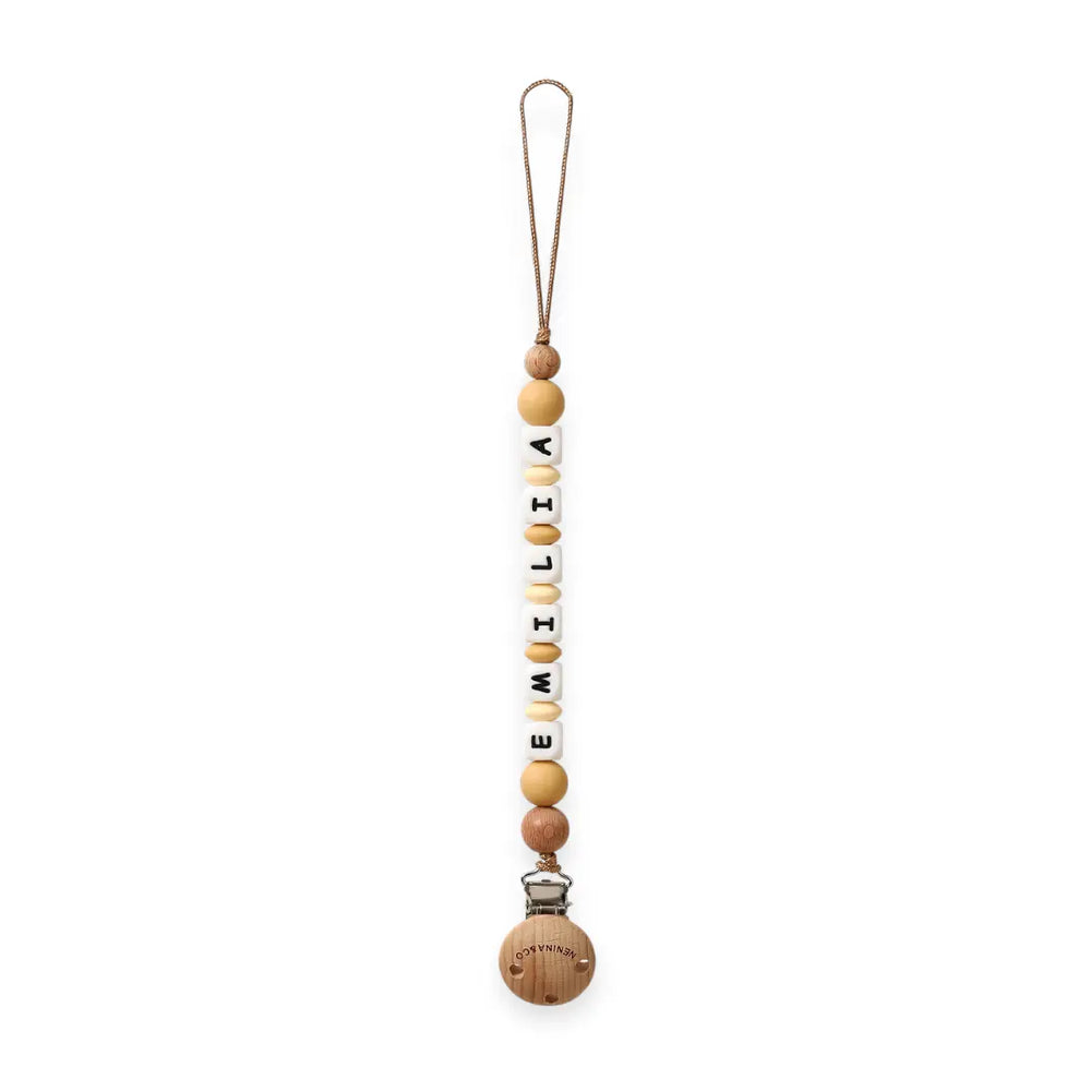Chupetero Personalizado Beige con Nombre en Silicona Orgánica | Nenina & Co 
