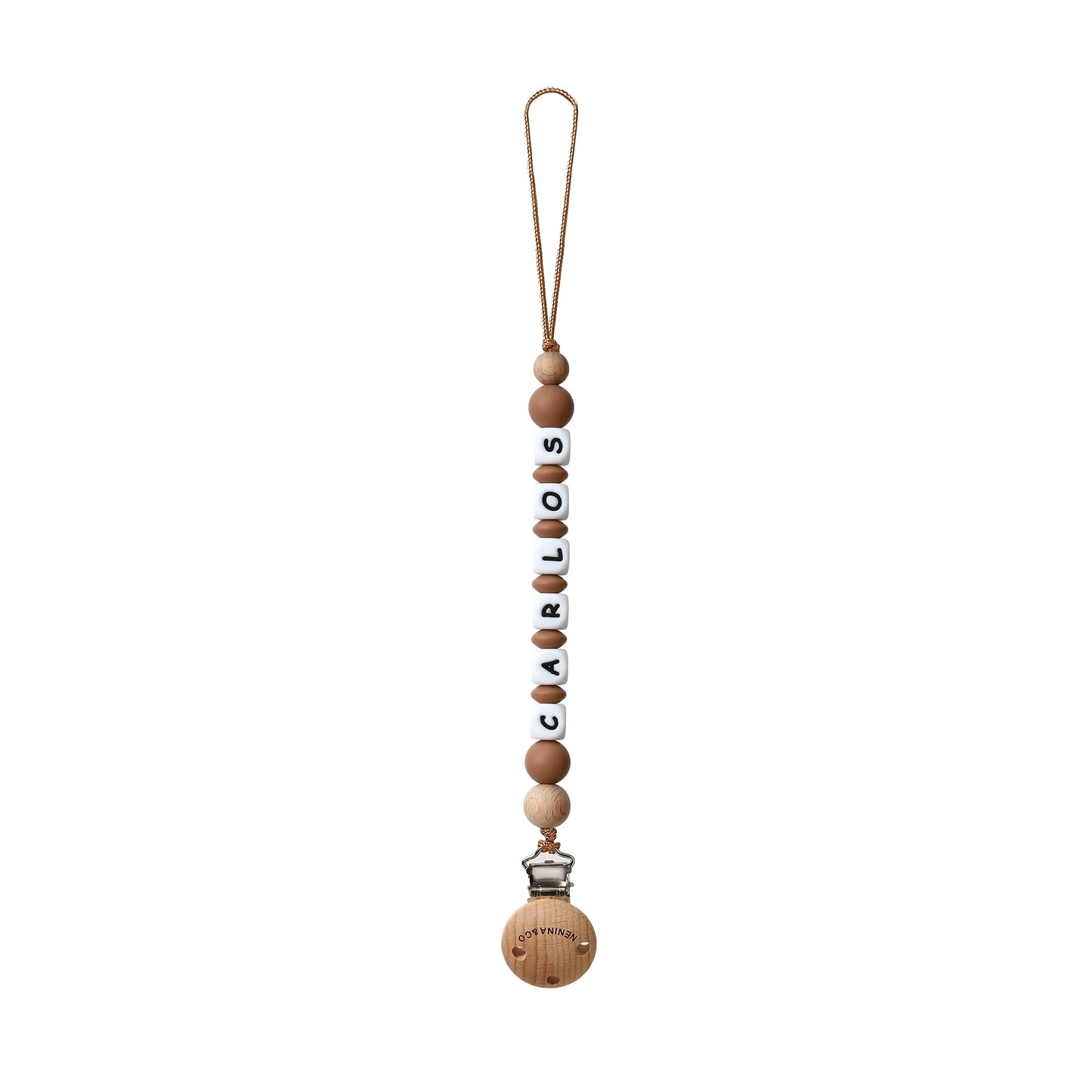 Chupetero Personalizado Khaki con Nombre en Silicona Orgánica | Nenina & Co. 
