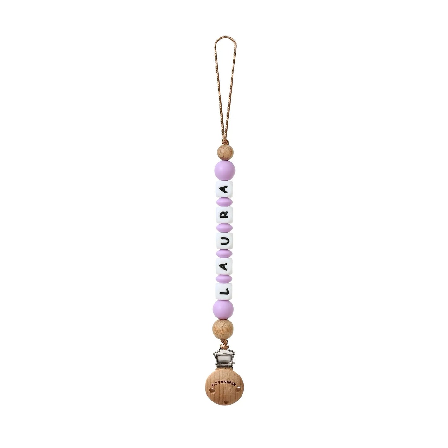 Chupetero Personalizado Lila con Nombre en Silicona Orgánica | Nenina & Co. 