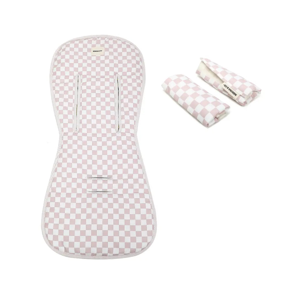 Colchoneta Universal EVOLUTION + 2 Protectores tirantes Vichy Rosa Pálido + Bolso Maternal + Cambiador  de Nenina & Co 