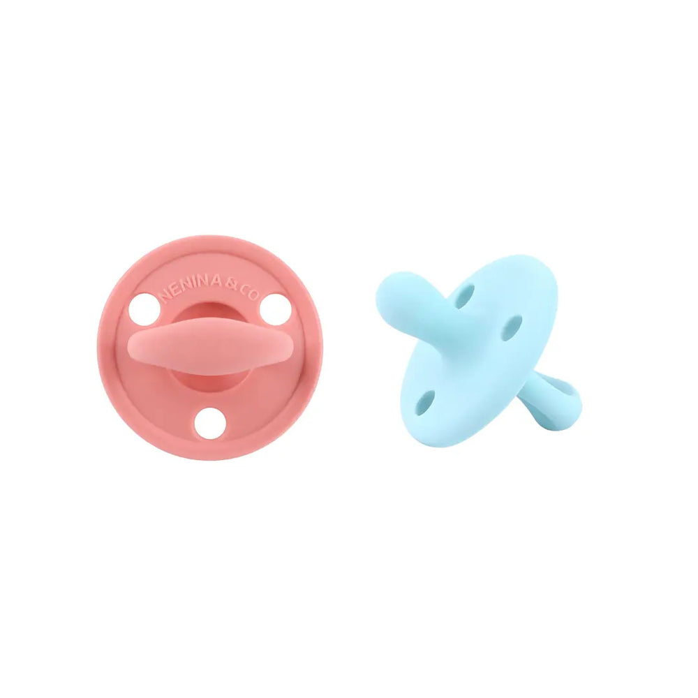 Kit 2 Chupetes Clásicos para Bebé Rosa y Celeste | Silicona Orgánica Nenina & Co 