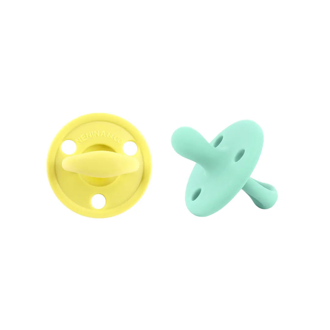 Kit 2 Chupetes Clásicos para Bebé Amarillo y Mint| Silicona Orgánica Nenina & Co 
