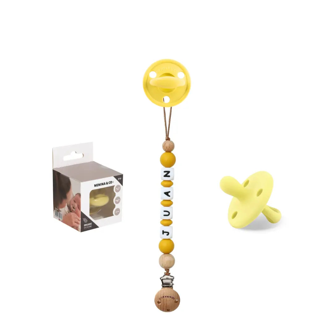 Kit Chupete Clásico de Silicona + Chupetero Mango con Nombre | Nenina & Co. 