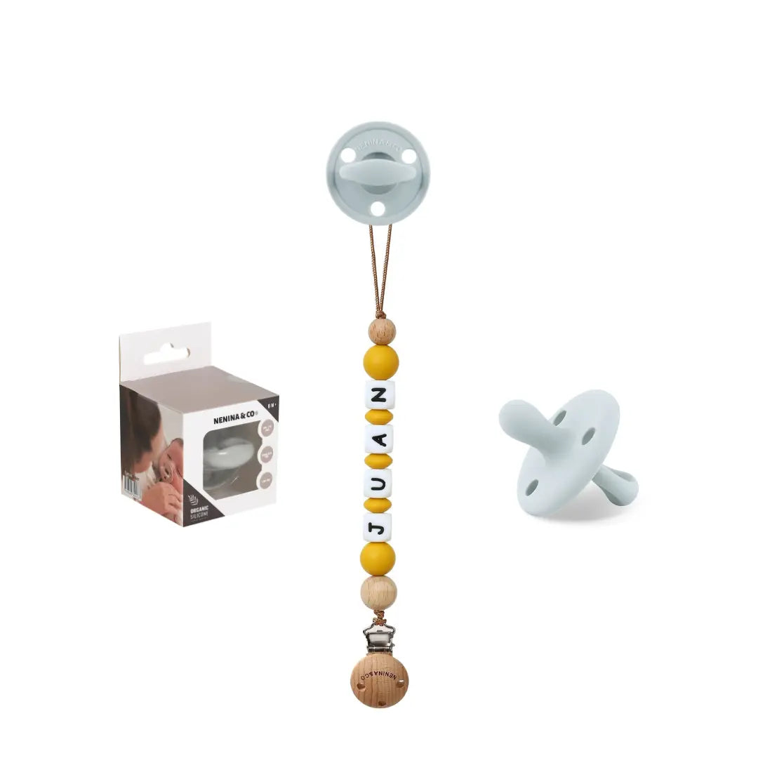Kit Chupete Clásico de Silicona + Chupetero Mango con Nombre | Nenina & Co. 