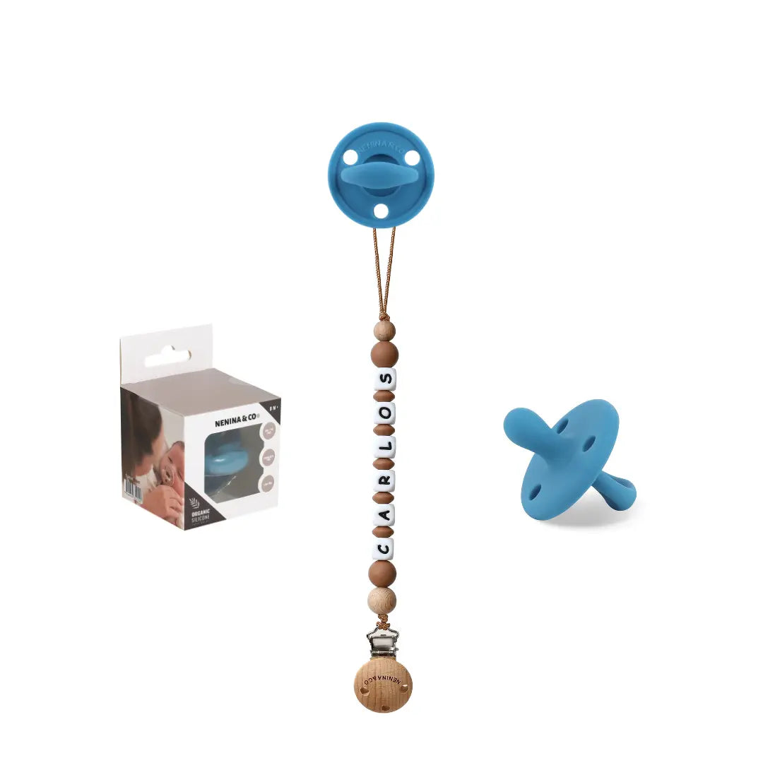 Kit Chupete Clásico de Silicona + Chupetero Oliva con Nombre | Nenina & Co. 