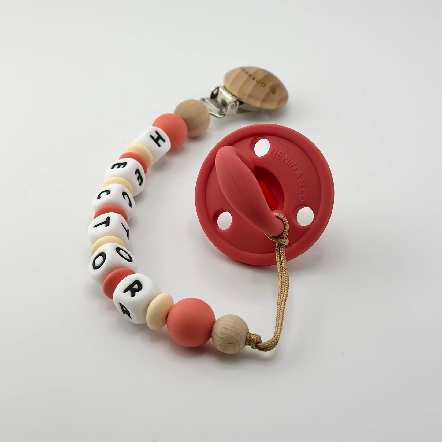 Kit Chupete Diamond Rojo de Silicona + Chupetero con Nombre | Nenina & Co. 