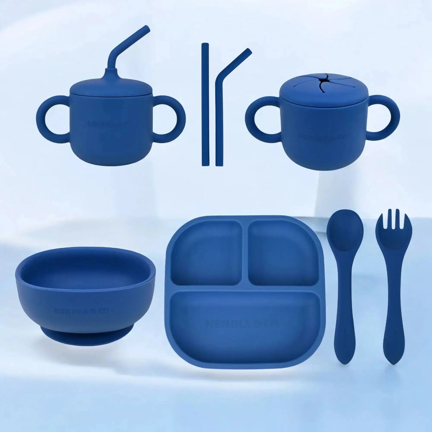 Vajilla BLW Blue 9 Piezas de Silicona orgánica con ventosas Nenina & Co 