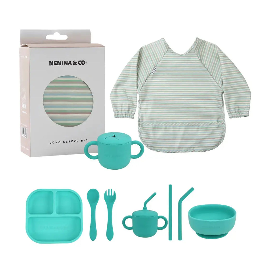 
                  
                    Kit Deluxe Babero + Vajilla BLW Mint 9 Piezas de Silicona orgánica con ventosas Nenina & Co 
                  
                