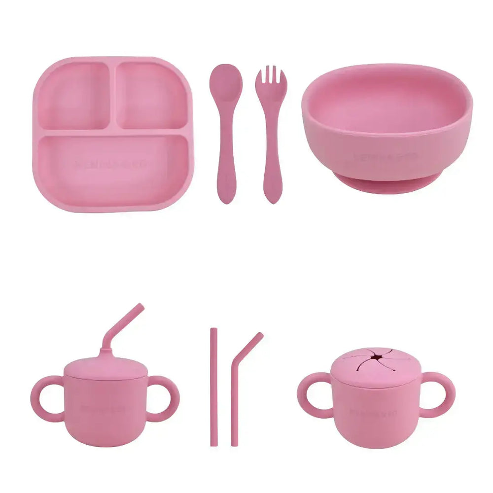 Vajilla BLW Pink 9 Piezas de Silicona orgánica con ventosas Nenina & Co 