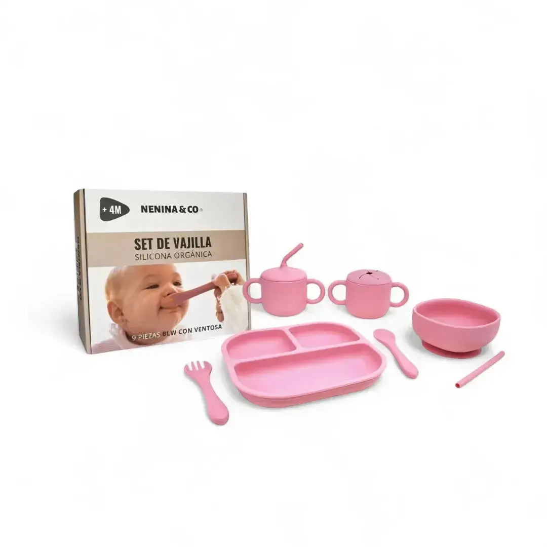 Vajilla BLW Pink 9 Piezas de Silicona orgánica con ventosas Nenina & Co 