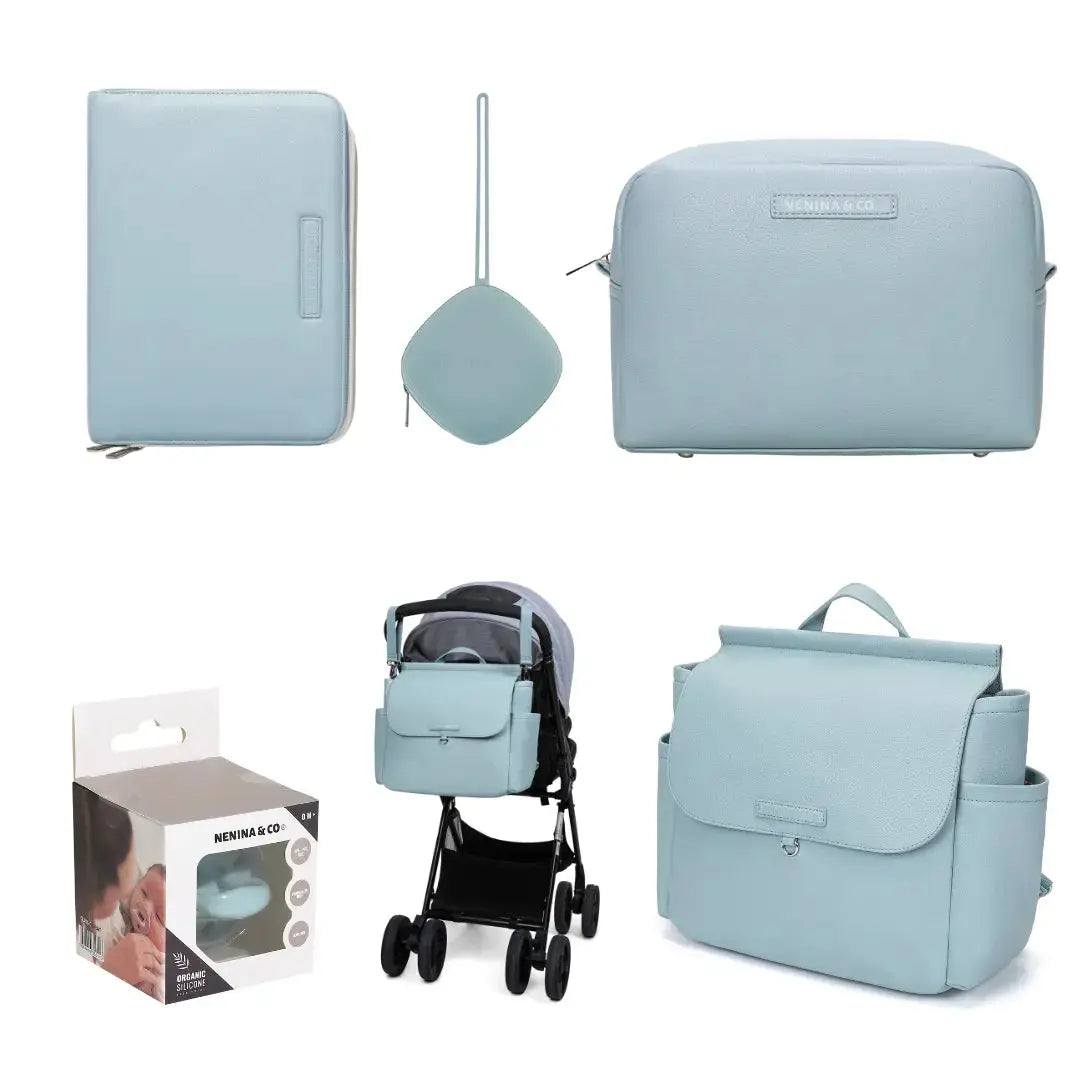 Kit Nacimiento Bebé Completo: Bolso Maternal, Cambiador, Neceser, Portadocumentos y Chupete Clásico | Nenina & Co 