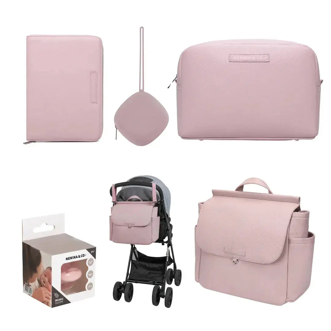 KIT NACIMIENTO Portadocumento + Guardachupete + Neceser + Cambiador + Bolso maternal + Chupete Classic Breat Nenina & Co 