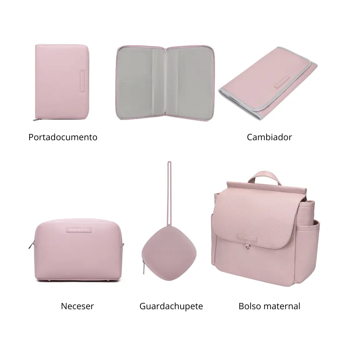 Kit Nacimiento - Bolso Maternal + Cambiador + Neceser + Portadocumento + Guardachupete Mirem By Nenina & Co 