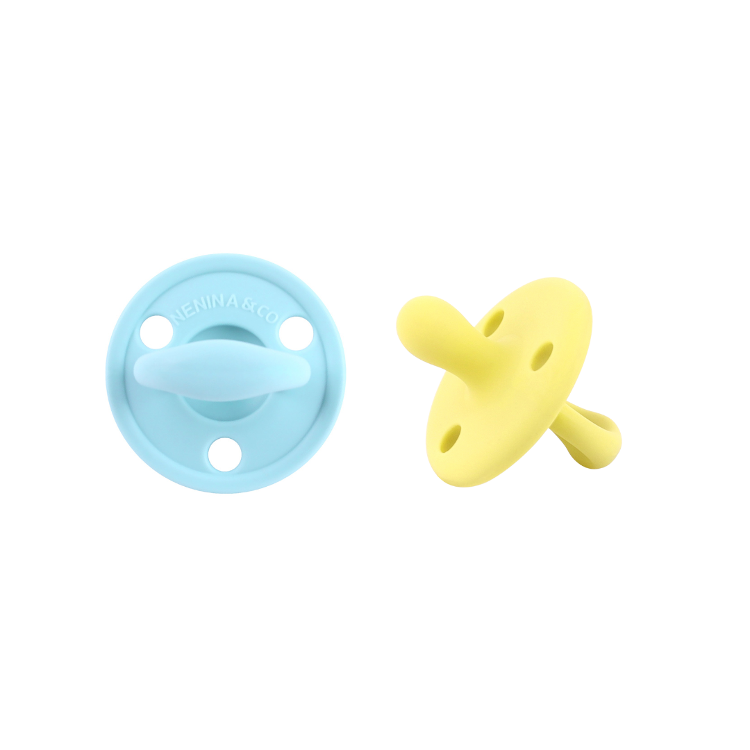 Kit 2 Chupetes Clásicos para Bebé Celeste y Amarillo | Silicona Orgánica Nenina & Co 
