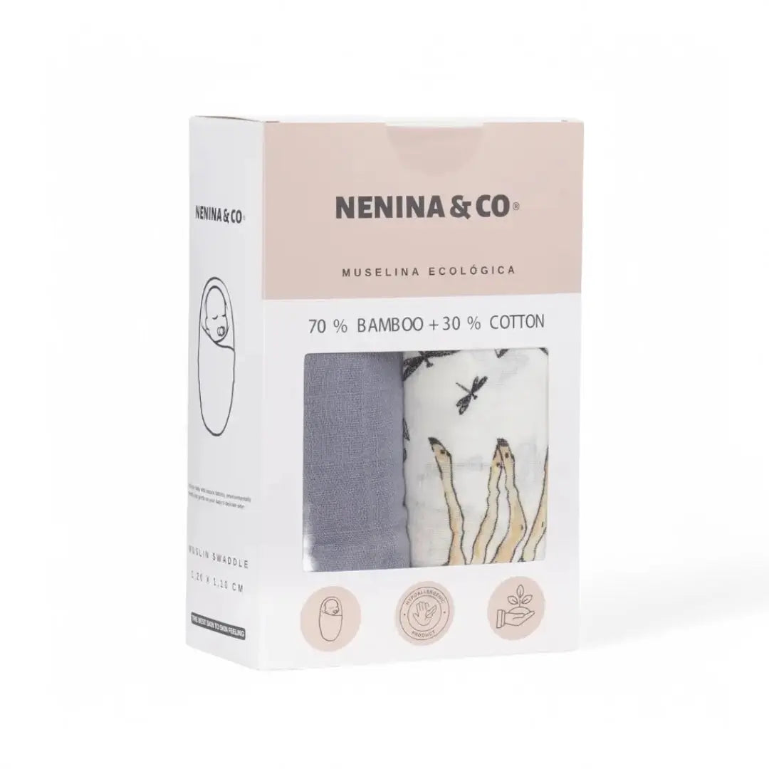 Pack 2 Muselinas Gris + Bambi  70% Bamboo +30 % Algodón Nenina & Co 