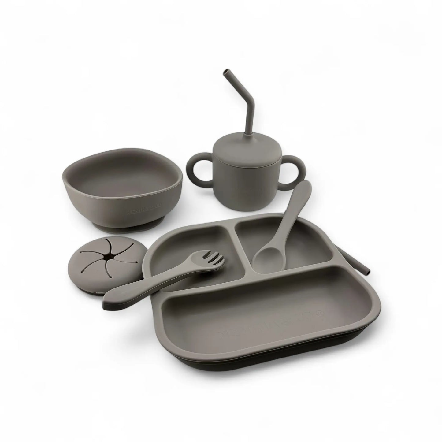 Vajilla BLW Gris 9 Piezas de Silicona orgánica con ventosas Nenina & Co 