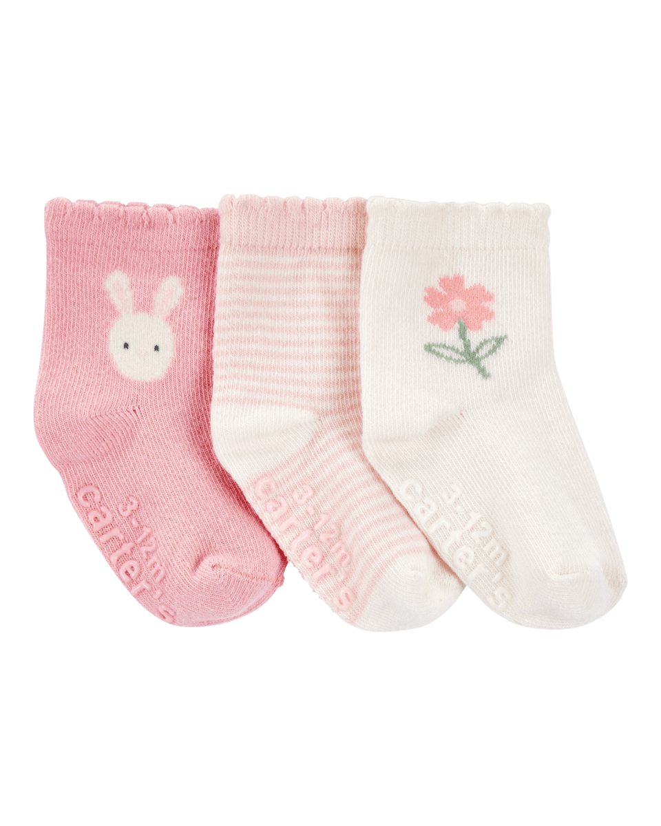 Conjunto 3 piezas calcetines para bebé con diseño rosa rayas - Carter's