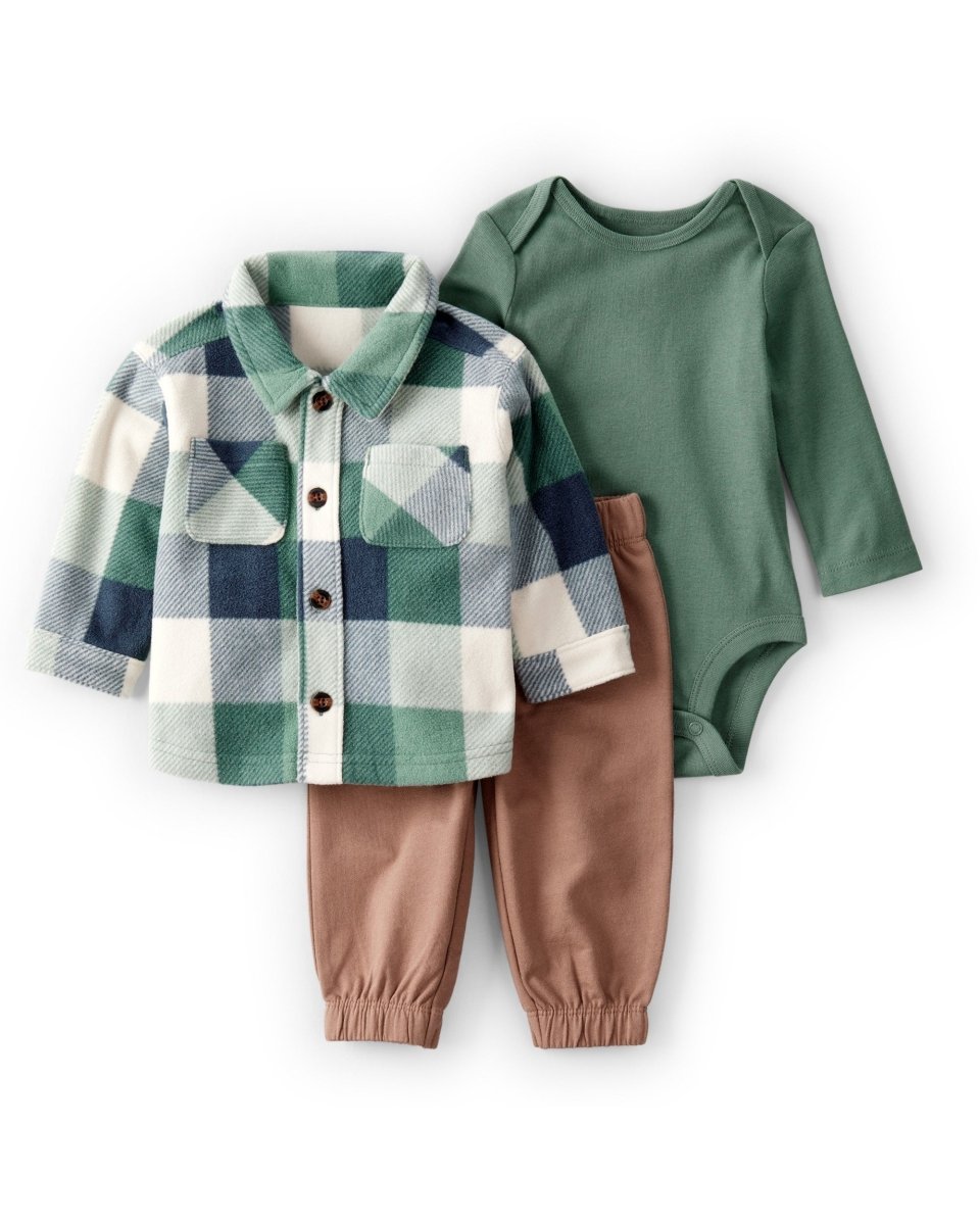 Conjunto 3 piezas cárdigan de microfleece a cuadros para bebé niño - Carter's