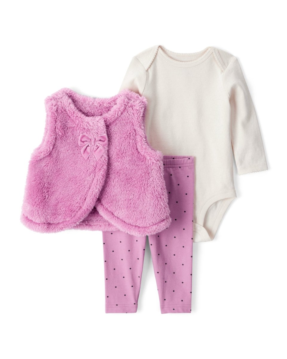 Conjunto 3 piezas chaleco de peluche, body y pantalón floral - Carter's