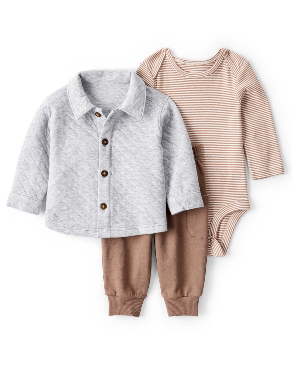 Conjunto 3 piezas con cazadora para bebé con diseño gris rayas - Carter's