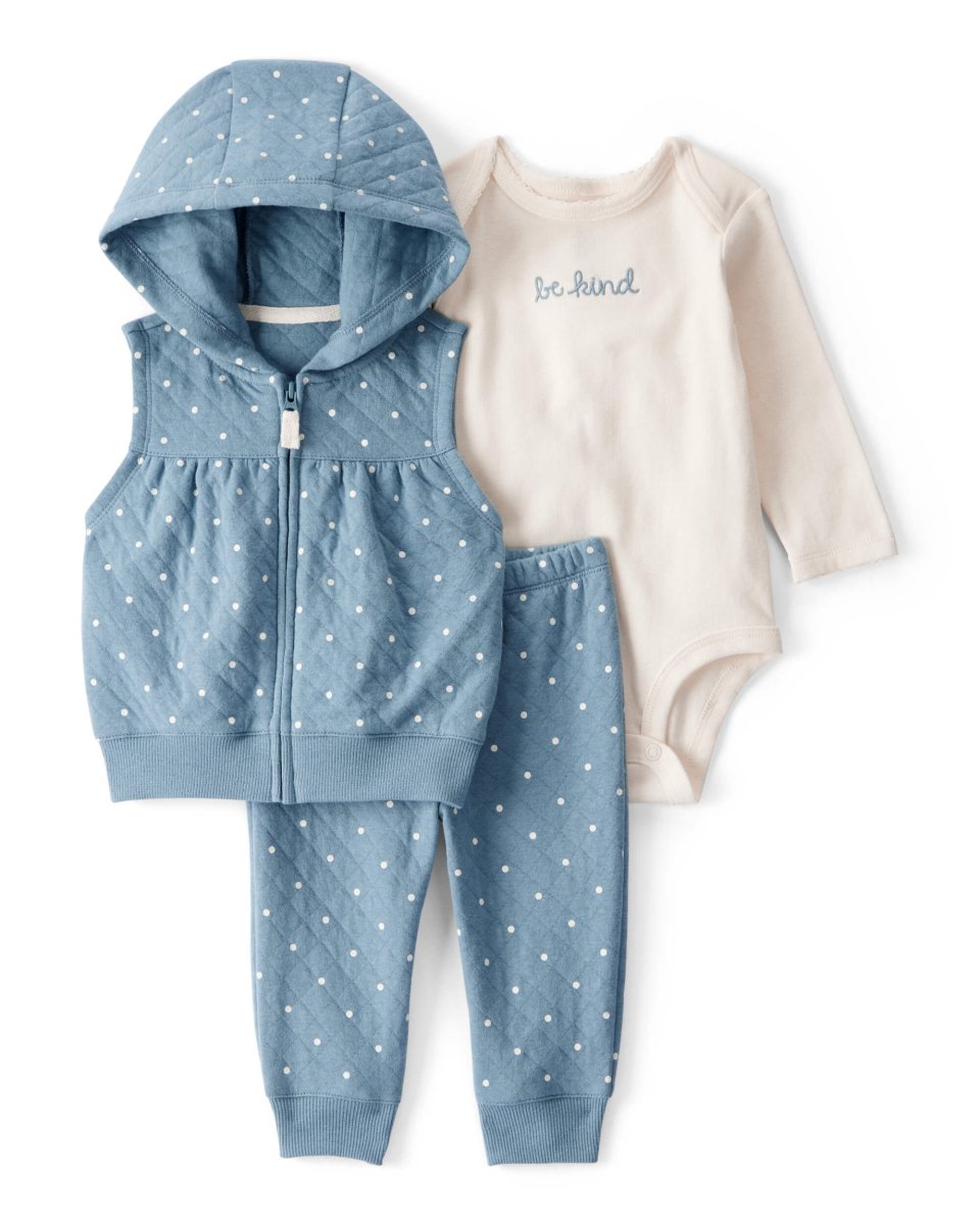 Conjunto 3 piezas con chaleco azul acolchado y estampado de lunares mini para bebé niña - Carter's